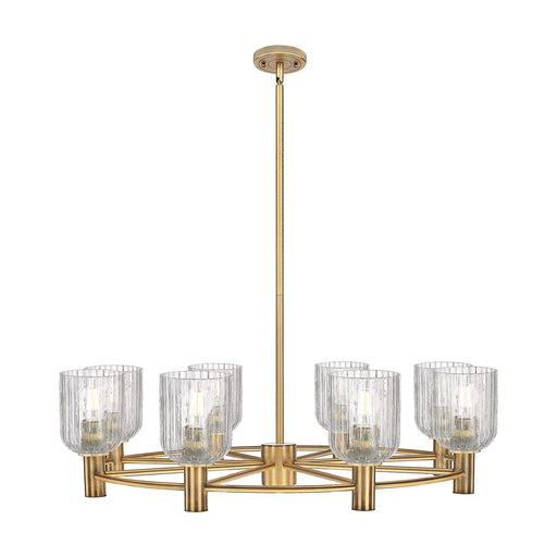 Innovations Crown Point 35in 8-Light Chandelier | Industrial Brushed Brass and Clear Glass | Dining Room & Kitchen Island | Model 434-8CR-BB-G559-5CL