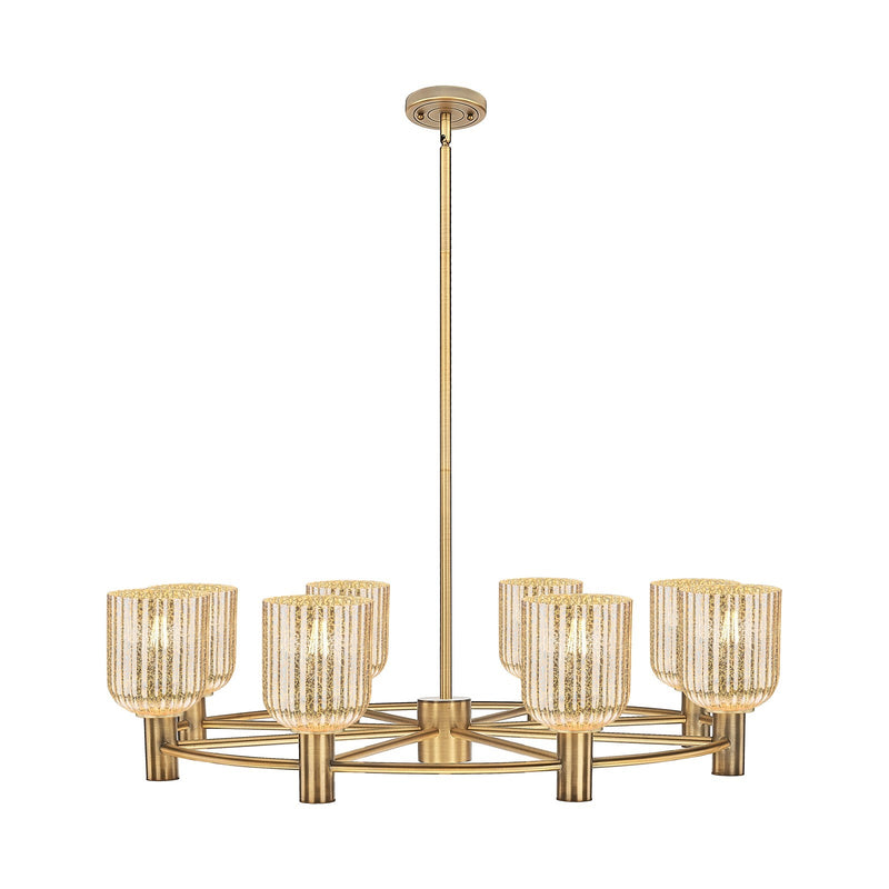 Innovations Crown Point 35in 8-Light Chandelier | Industrial Brushed Brass and Mercury Glass | Dining Room & Kitchen | Model 434-8CR-BB-G559-5ME