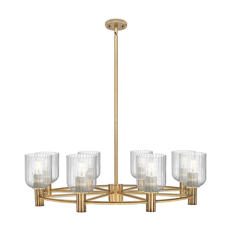 Innovations Crown Point 35in 8-Light Chandelier | Industrial Brushed Brass and Seedy Glass | Dining Room & Kitchen | Model 434-8CR-BB-G559-5SDY