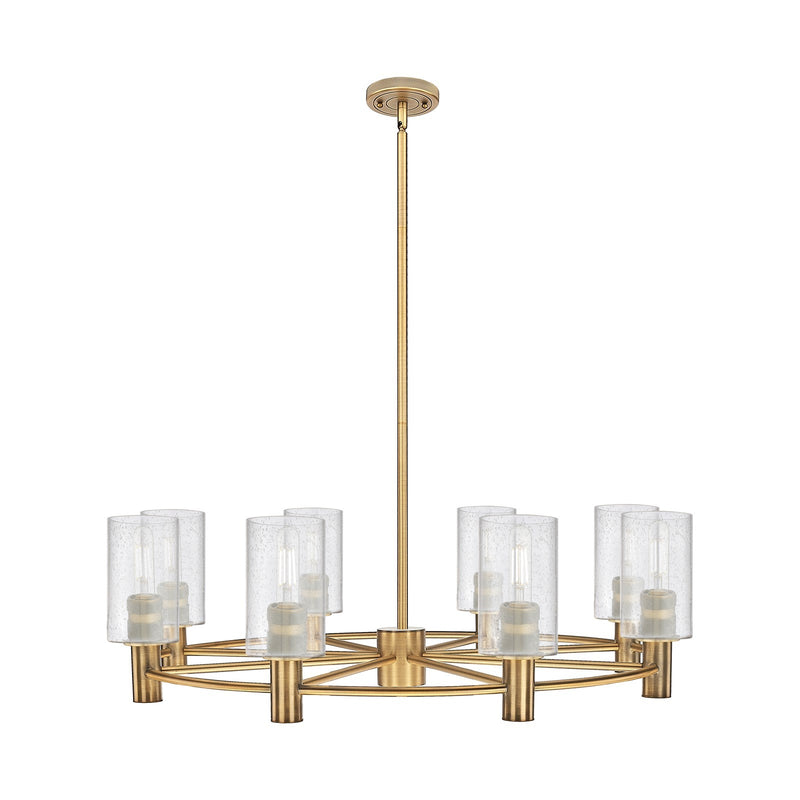 Innovations Clymer 34in 8-Light Chandelier | Industrial Brushed Brass and Seedy Glass | Dining Room & Foyer | Model 434-8CR-BB-G804