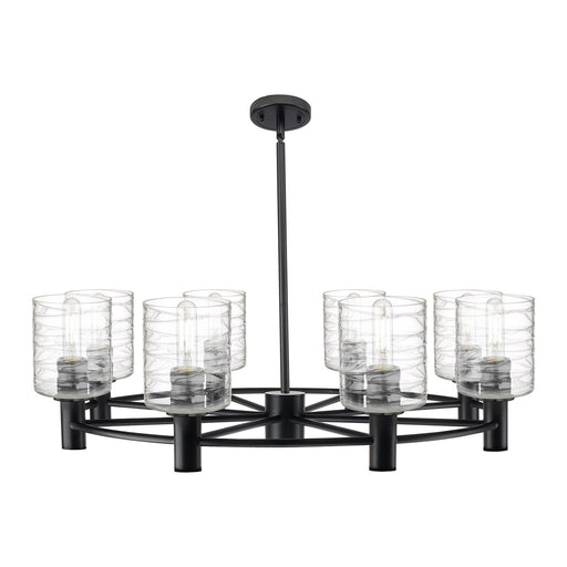 Innovations Cobbleskill 35in 8-Light Chandelier | Industrial Matte Black and Deco Swirl Glass | Dining Room & Kitchen Island | Model 434-8CR-BK-G1113