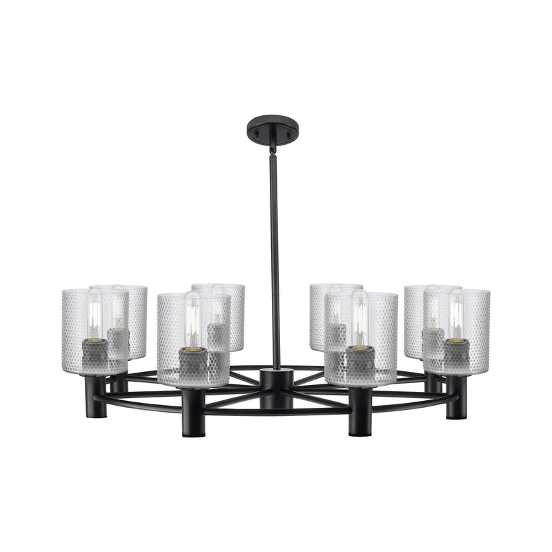 Innovations Cobbleskill 35in 8-Light Chandelier | Industrial Matte Black and Clear Glass | Dining Room & Kitchen Island | Model 434-8CR-BK-G112