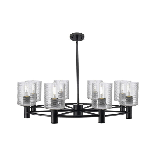 Innovations Cobbleskill 35in 8-Light Chandelier | Industrial Matte Black and Clear Glass | Dining Room & Kitchen Island | Model 434-8CR-BK-G112
