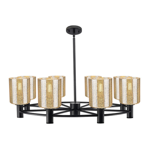Innovations Cobbleskill 35in 8-Light Chandelier | Industrial Matte Black and Mercury Glass | Dining Room & Kitchen Island | Model 434-8CR-BK-G116