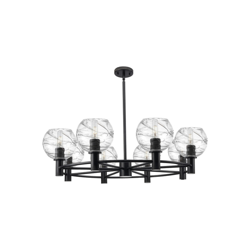 Innovations Crown Point 36in 8-Light Chandelier | Industrial Matte Black and Clear Deco Swirl Glass | Dining Room | Model 434-8CR-BK-G1213-6CL