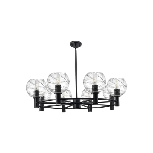 Innovations Crown Point 36in 8-Light Chandelier | Industrial Matte Black and Clear Deco Swirl Glass | Dining Room | Model 434-8CR-BK-G1213-6CL