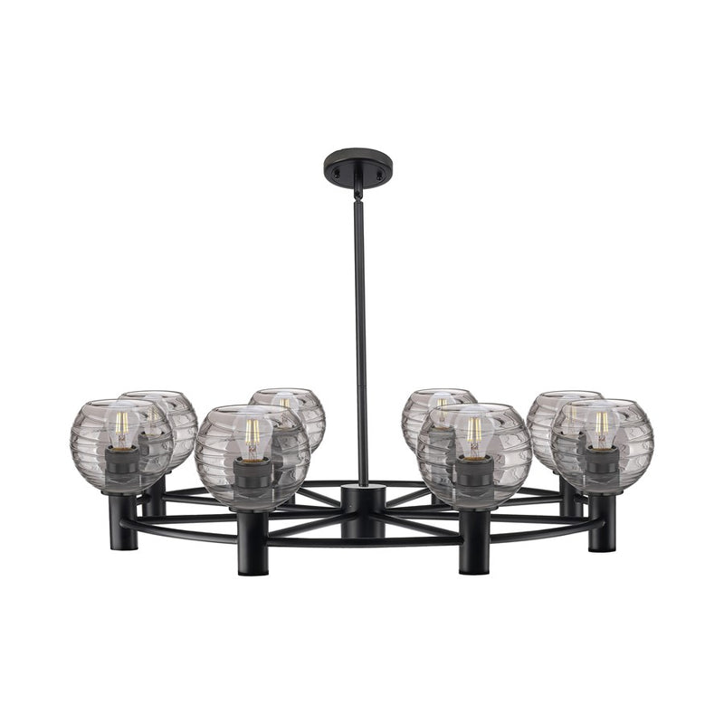 Innovations CP 8Lt 36" Stem Chandelier, BK/SM - 434-8CR-BK-G1213-6SM