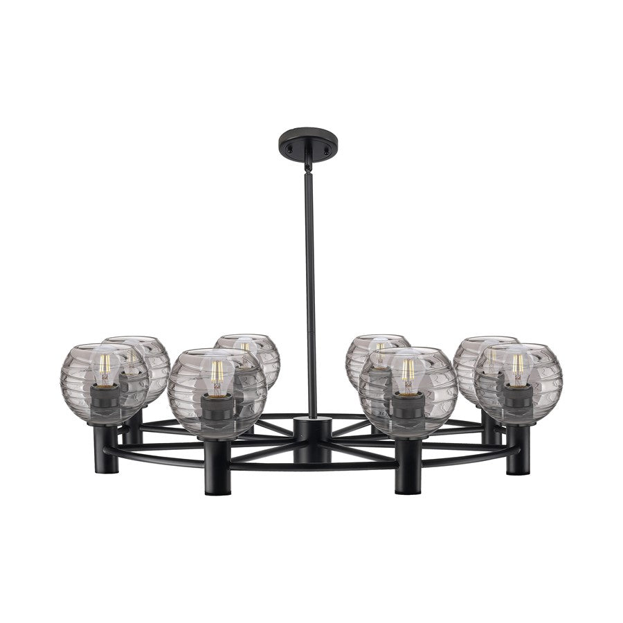Innovations CP 8Lt 36" Stem Chandelier, BK/SM - 434-8CR-BK-G1213-6SM