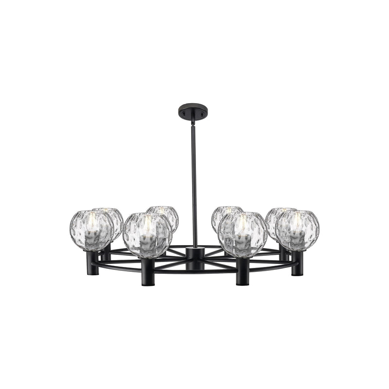 Innovations Athens Water Glass 36in 8-Light Chandelier | Industrial Matte Black and Clear Glass | Dining Room & Kitchen | Model 434-8CR-BK-G1215-6