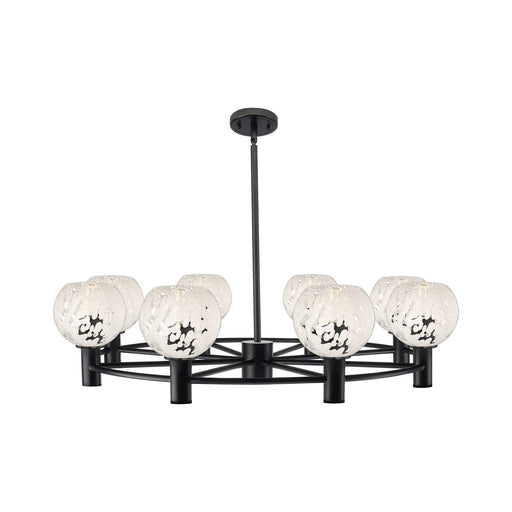 Innovations White Mouchette 36in 8-Light Chandelier | Industrial Matte Black and White Glass | Dining Room & Kitchen | Model 434-8CR-BK-G1216-6WM