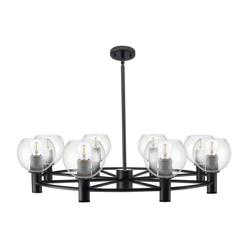 Innovations Crown Point 36in 8-Light Chandelier | Industrial Matte Black and Clear Glass | Dining Room & Kitchen Island | Model 434-8CR-BK-G122-6