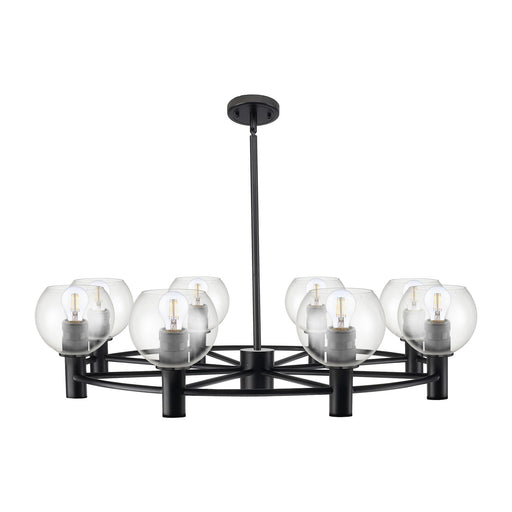 Innovations Crown Point 36in 8-Light Chandelier | Industrial Matte Black and Clear Glass | Dining Room & Kitchen Island | Model 434-8CR-BK-G122-6
