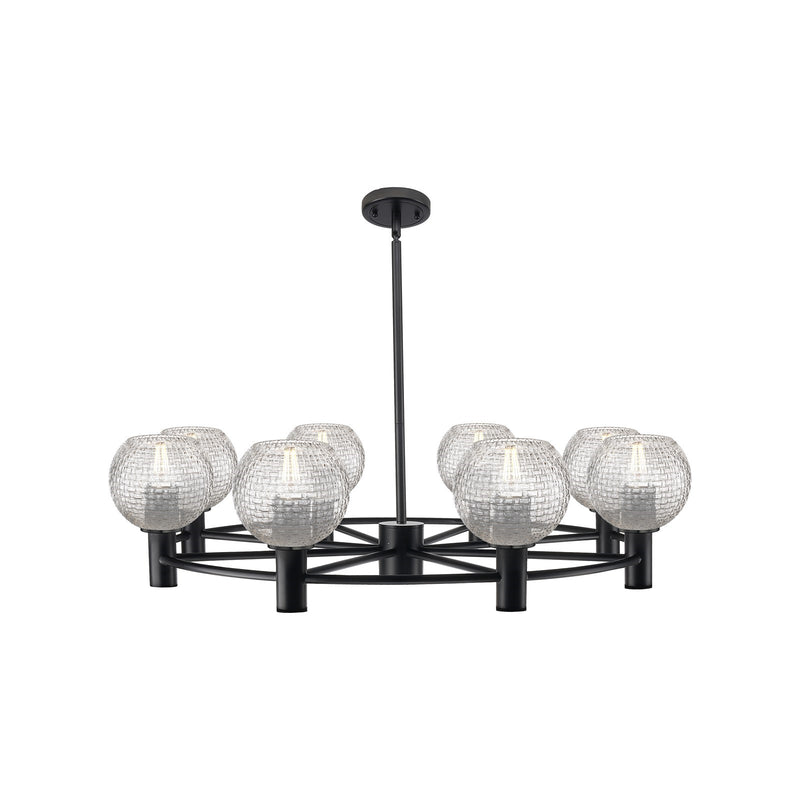 Innovations Athens Basket Weave 36in 8-Light Chandelier | Industrial Matte Black and Clear Glass | Dining Room & Kitchen | Model 434-8CR-BK-G122C-6CL
