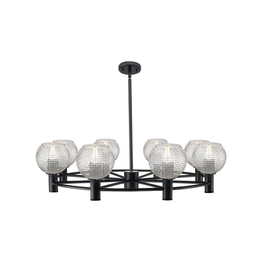 Innovations Athens Basket Weave 36in 8-Light Chandelier | Industrial Matte Black and Clear Glass | Dining Room & Kitchen | Model 434-8CR-BK-G122C-6CL