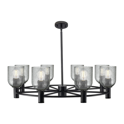 Innovations Caledonia 34.6in 8-Light Chandelier | Industrial Matte Black and Charcoal Glass | Dining Room & Entryway | Model 434-8CR-BK-G257