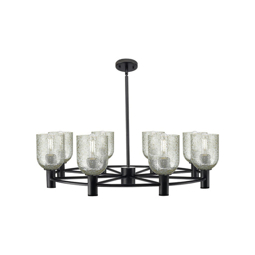 Innovations Caledonia 34.6in 8-Light Chandelier | Industrial Matte Black and Mica Glass | Dining Room & Entryway | Model 434-8CR-BK-G259