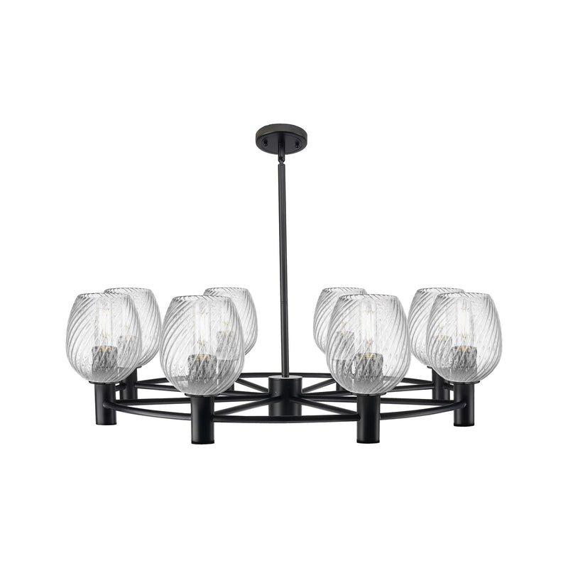 Innovations Salina 35.4in 8-Light Chandelier | Industrial Matte Black and Clear Spiral Fluted Glass | Dining Room & Foyer | Model 434-8CR-BK-G292