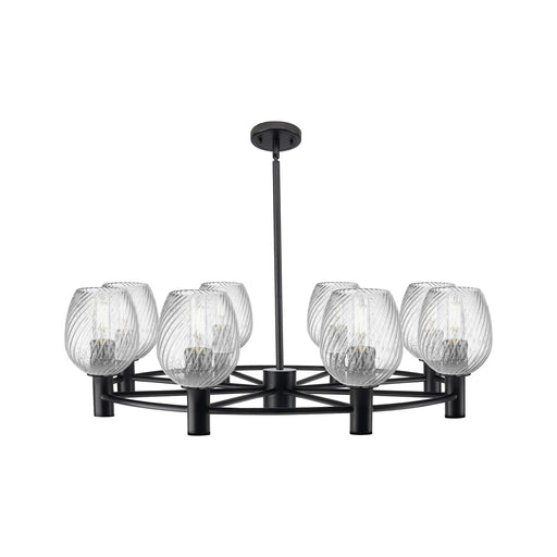 Innovations Salina 35.4in 8-Light Chandelier | Industrial Matte Black and Clear Spiral Fluted Glass | Dining Room & Foyer | Model 434-8CR-BK-G292