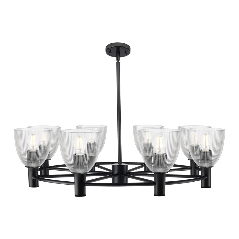 Innovations Castile 36in 8-Light Chandelier | Industrial Matte Black and Clear Transparent Glass | Dining Room & Living Room | Model 434-8CR-BK-G382