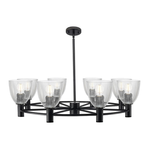 Innovations Castile 36in 8-Light Chandelier | Industrial Matte Black and Clear Transparent Glass | Dining Room & Living Room | Model 434-8CR-BK-G382