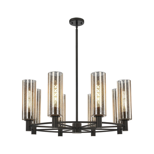 Innovations Crown Point 32in 8-Light Chandelier | Industrial Matte Black and Mercury Glass | Dining Room & Living Room | Model 434-8CR-BK-G434-12ME