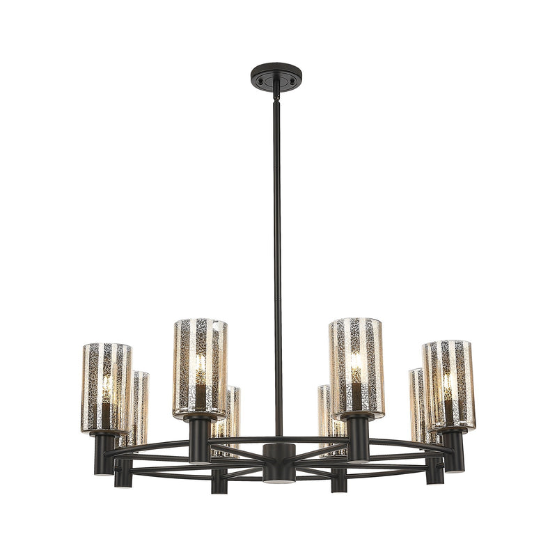 Innovations Crown Point 32in 8-Light Chandelier | Industrial Matte Black and Mercury Glass | Dining Room & Kitchen Island | Model 434-8CR-BK-G434-7ME
