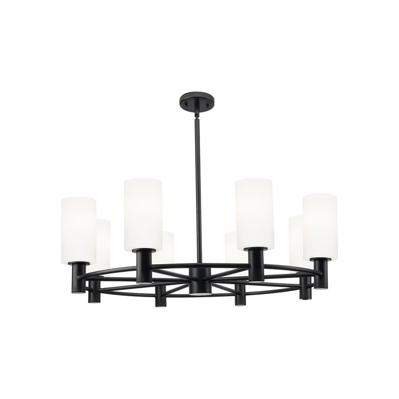 Innovations CP 8Lt 32" Stem Chandelier, 7" BK/WH - 434-8CR-BK-G434-7WH
