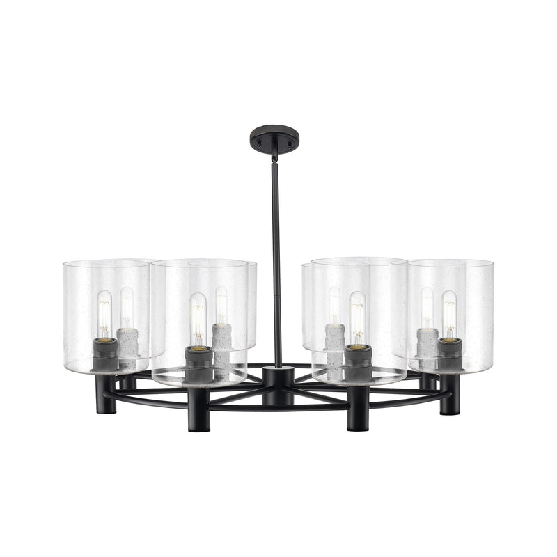 Innovations Paladin 37in 8-Light Chandelier | Industrial Matte Black and Seedy Glass | Dining Room & Kitchen Island | Model 434-8CR-BK-G4424-7
