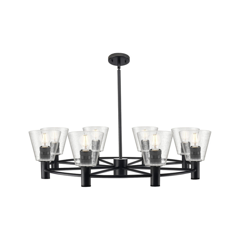 Innovations Caton 36in 8-Light Chandelier | Industrial Matte Black and Frosted Glass | Dining Room & Living Room | Model 434-8CR-BK-G454
