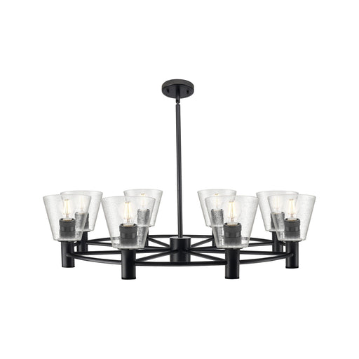 Innovations Caton 36in 8-Light Chandelier | Industrial Matte Black and Frosted Glass | Dining Room & Living Room | Model 434-8CR-BK-G454