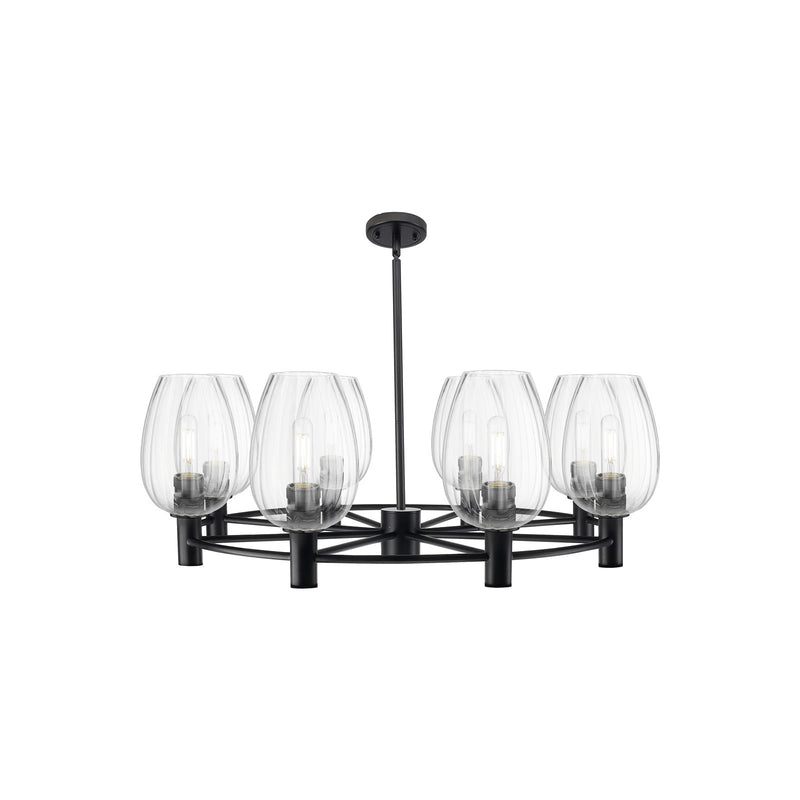 Innovations Preston Flute 36in 8-Light Chandelier | Industrial Matte Black and Clear Glass | Dining Room & Living Room | Model 434-8CR-BK-G457-6CL