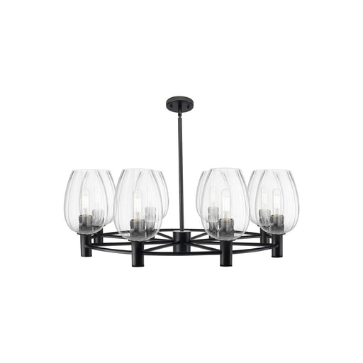Innovations Preston Flute 36in 8-Light Chandelier | Industrial Matte Black and Clear Glass | Dining Room & Living Room | Model 434-8CR-BK-G457-6CL