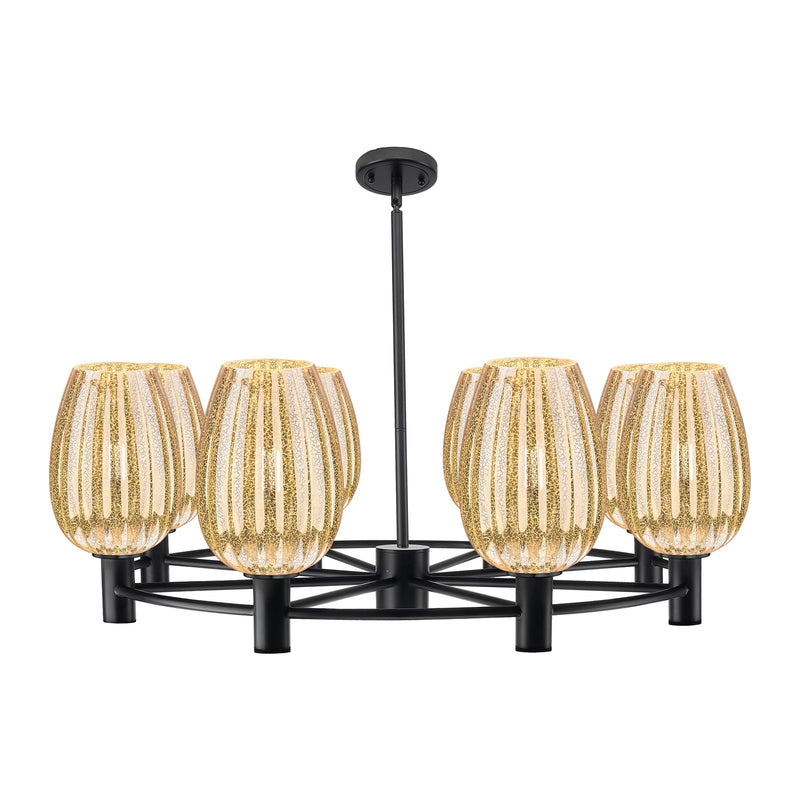 Innovations Preston Flute 36in 8-Light Chandelier | Industrial Matte Black and Mercury Glass | Dining Room & Living Room | Model 434-8CR-BK-G457-6ME