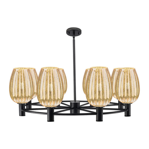 Innovations Preston Flute 36in 8-Light Chandelier | Industrial Matte Black and Mercury Glass | Dining Room & Living Room | Model 434-8CR-BK-G457-6ME