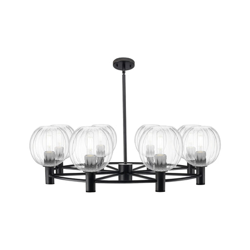 Innovations Preston Globe 37in 8-Light Chandelier | Industrial Matte Black and Clear Glass | Dining Room & Living Room | Model 434-8CR-BK-G458-7CL