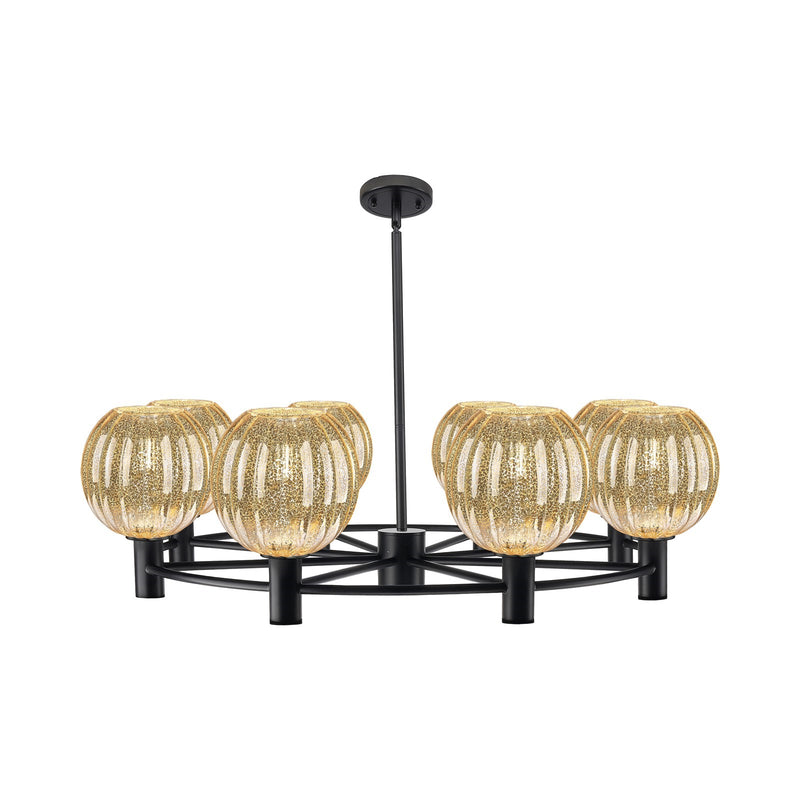 Innovations Preston Globe 36in 8-Light Chandelier | Industrial Matte Black and Mercury Glass | Dining Room & Kitchen | Model 434-8CR-BK-G458-7ME