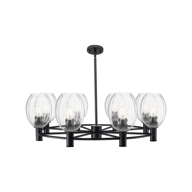 Innovations Preston Bulb 36in 8-Light Chandelier | Industrial Matte Black and Clear Glass | Dining Room & Kitchen Island | Model 434-8CR-BK-G459-6CL