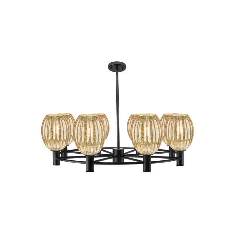 Innovations Preston Bulb 36in 8-Light Chandelier | Industrial Matte Black and Mercury Glass | Dining Room & Kitchen | Model 434-8CR-BK-G459-6ME