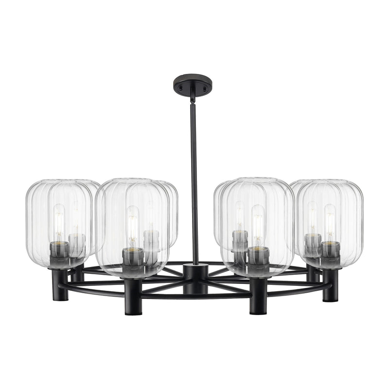 Innovations Preston Cylinder 36in 8-Light Chandelier | Industrial Matte Black and Clear Glass | Dining Room & Kitchen | Model 434-8CR-BK-G460-7CL