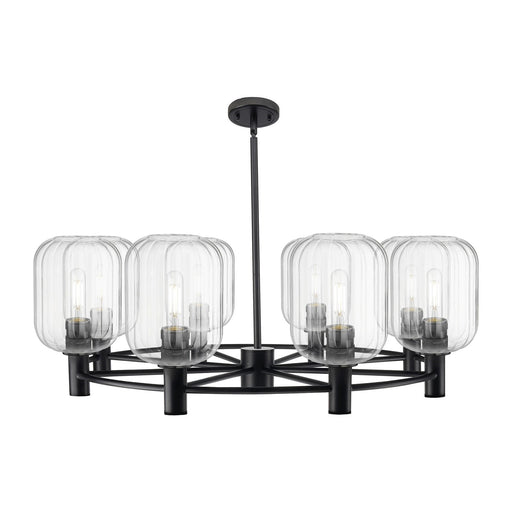 Innovations Preston Cylinder 36in 8-Light Chandelier | Industrial Matte Black and Clear Glass | Dining Room & Kitchen | Model 434-8CR-BK-G460-7CL