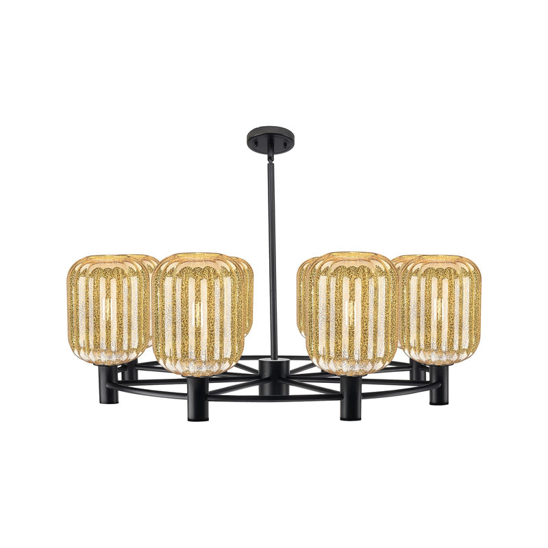 Innovations Preston Cylinder 36in 8-Light Chandelier | Industrial Matte Black and Mercury Glass | Dining Room & Living | Model 434-8CR-BK-G460-7ME