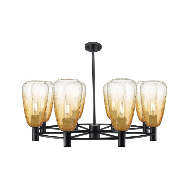Innovations Brookhaven Almond 36in 8-Light Chandelier | Industrial Matte Black and Amber Glass | Dining Room & Living | Model 434-8CR-BK-G480-6AM