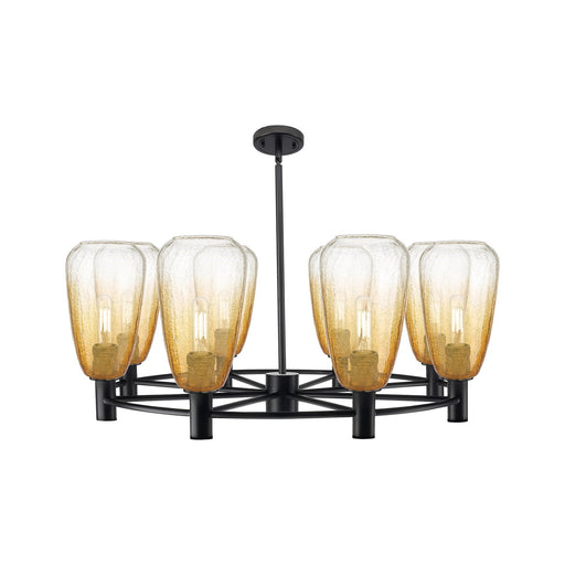 Innovations Brookhaven Almond 36in 8-Light Chandelier | Industrial Matte Black and Amber Glass | Dining Room & Living | Model 434-8CR-BK-G480-6AM