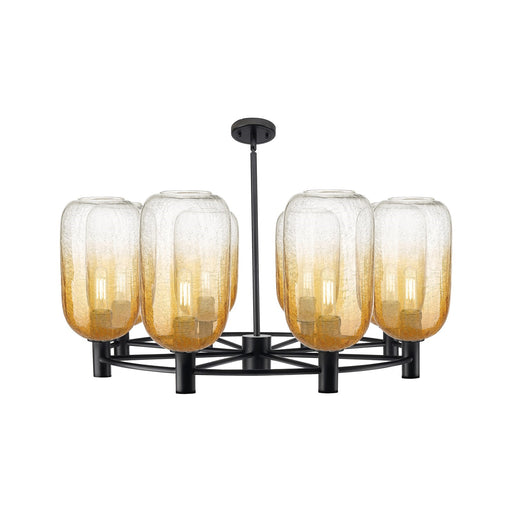 Innovations Brookhaven Cloche 37in 8-Light Chandelier | Industrial Matte Black and Amber Glass | Dining Room & Foyer | Model 434-8CR-BK-G482-7AM