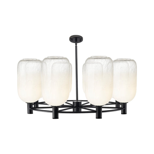 Innovations Brookhaven Cloche 37in 8-Light Chandelier | Industrial Matte Black and Opal Glass | Dining Room & Foyer | Model 434-8CR-BK-G482-7OP