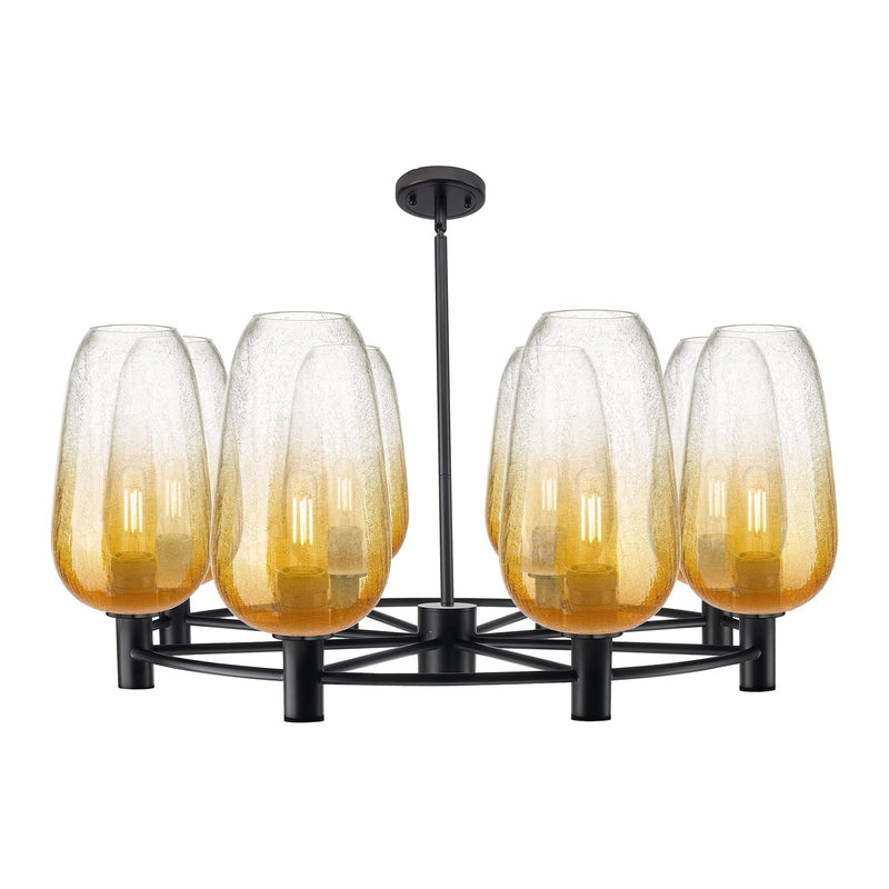 Innovations Brookhaven Flute 37in 8-Light Chandelier | Industrial Matte Black and Amber Glass | Dining Room & Kitchen | Model 434-8CR-BK-G484-7AM