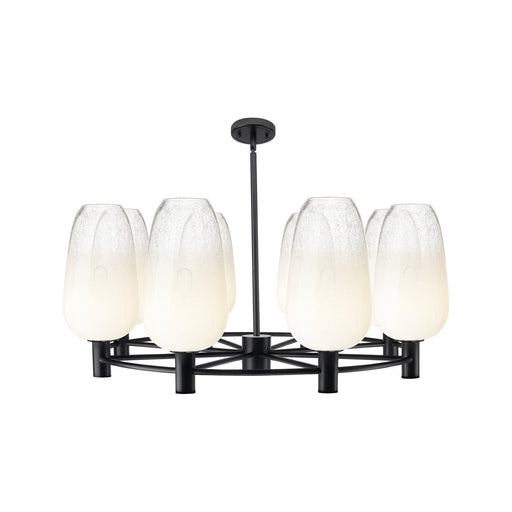 Innovations Brookhaven Flute 37in 8-Light Chandelier | Industrial Matte Black and Opal Glass | Dining Room & Kitchen | Model 434-8CR-BK-G484-7OP