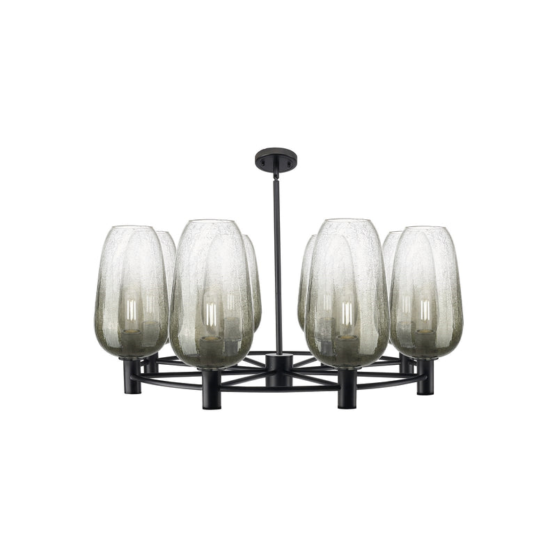 Innovations Brookhaven Flute 37in 8-Light Chandelier | Industrial Matte Black and Slate Glass | Dining Room & Kitchen | Model 434-8CR-BK-G484-7SL