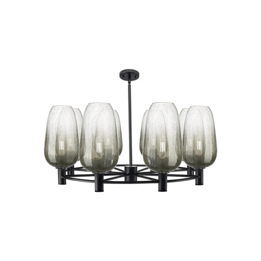 Innovations Brookhaven Flute 37in 8-Light Chandelier | Industrial Matte Black and Slate Glass | Dining Room & Kitchen | Model 434-8CR-BK-G484-7SL