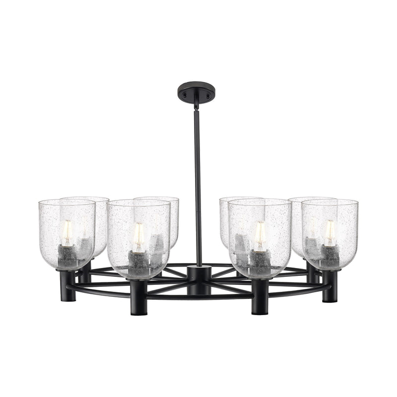 Innovations Bella 35in 8-Light Chandelier | Industrial Matte Black and Seedy Glass | Dining Room & Kitchen Island | Model 434-8CR-BK-G558-6SDY